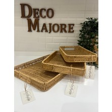 Decomajore Rattan Tepsi, Dekoratif Tepsi, Organizer, Düzenleyici Tepsi, Sunum Tepsi Rattan 3'lü Tepsi Set