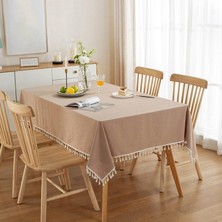 Zeren Home Püskül Detaylı Sıvı Geçirmez Dertsiz Masa Örtüsü