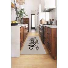 Evdeya Kitchen Yazılı Modern Kaymaz Taban Yıkanabilir Mutfak Halısı, Mutfak-41-Gri-Siyah,