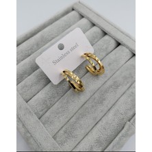 Stainless Steel Çelik 3 Halka Gold Küpe