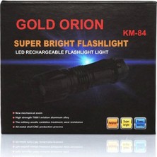 Lisinya Gold Orion Km-84 Tasarruflu Şarjlı Zoomlu Metal El Feneri Kemer Klipsli ( Lisinya )