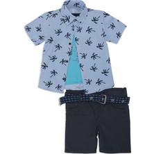 Bebelop Erkek Çocuk Palmiye Baskılı Gömlek T-Shirt Kot Şort 3'lü Takım