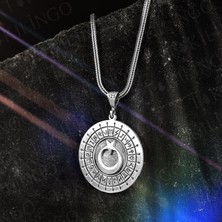 Takılingo 925 Ayar Gümüş Türk Boyları Motifli Ayyıldız Desenli Zincirli Erkek Kolye