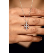 Erdobia Zirkon Tektaş Rodyum Yonca Gümüş Kolye