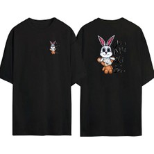 The Wert Unisex I'm A Rabbit Not A Bear Ön Arka Baskılı Sıyah Oversize T-Shirt