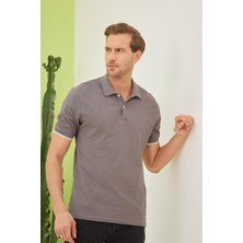 Odelon Erkek Intersiye Yaka Detaylı Pamuklu Polo Yaka T-Shirt Antrasit