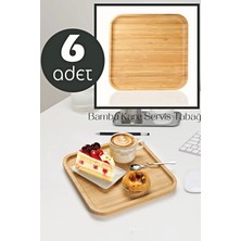 madamev 6 Adet Gourmet Kare Bambu Kahvaltı Tabağı Pasta Servis Sunum Tepsi Ikramlık Ahşap Tabak 25X25 Seti