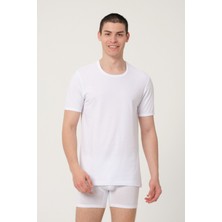 Fsm1453 Erkek Pamuklu Süper Ince Süprem Penye Comfort Fit Kısa Kollu Beyaz Atlet 6'lı - 386