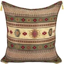 Hit Dükkan Kilim Desen (70CMX70CM) Şönil Kumaş Püsküllü Kare Ev Bahçe Minder Kılıfı NO14