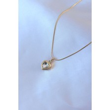 Takızon 316L Çelik Gold Renk Zirkon Taş Kalp Model Kadın Kolye - TJ-BKO7490
