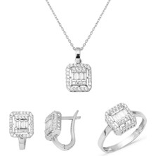 Bilezikci 14 Ayar Klasik Beyaz Altın Baget Taşlı Set