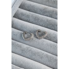 Takızon Gümüş Renk Kalp Model Zirkon Taş Detay Earcuff Kadın Kıkırdak Küpe - TJ-BKP7812