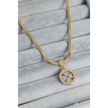 Takızon 316L Çelik Gold Renk Italyan Zincir Model Gümüş Yonca Figür Kadın Kolye - TJ-BKO7675