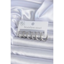 Takızon 316L Çelik Gümüş Renk Halka Kadın Küpe Seti - TJ-BKP7885