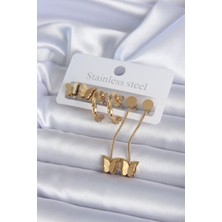 Takızon 316L Çelik Gold Renk Simli Kelebek Model Kadın Küpe Seti - TJ-BKP7904