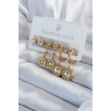 Takızon 316L Çelik Gold Renk Zirkon Taşlı Kadın Küpe Seti - TJ-BKP8040