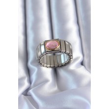 Takızon 316L Çelik Lastikli Pembe Taşlı Nominaition Kadın Yüzük - TJ-BYK2791