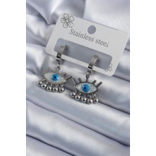 Takızon 316L Çelik Gümüş Renk Göz Model Sallantı Minimal Top Detay Kadın Küpe - TJ-BKP7941