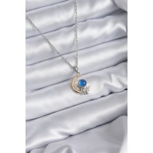 Takızon 316L Çelik Zincir Gold Renk Ay Gümüş Astronot Model Kadın Kolye - TJ-BKO7862