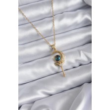 Takızon 316L Çelik Zincir Gold Renk Ay Galaksi Asa Model Zirkon Taş Detay Kadın Kolye - TJ-BKO7828