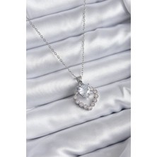 Takızon 316L Çelik Zincir Gümüş Renk Zirkon Taşlı Kalp Model Kadın Kolye - TJ-BKO7829