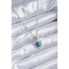 Takızon 316L Çelik Gold Renk Mavi Kalp Model Zirkon Taş Detay Kadın Kolye - TJ-BKO7964