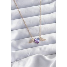 Takızon 316L Çelik Gold Renk Zincir Zirkon Taşlı Kanat Kalp Model Kadın Kolye - TJ-BKO7991