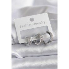 Takızon Pirinç Gümüş Renk Zirkon Taş Detay Halka Model Kadın Küpe - TJ-BKP8289