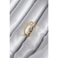 Takızon Pirinç Gold Renk Zirkon Taş Detay Kelebek Model Kadın Yüzük - TJ-BYK2933