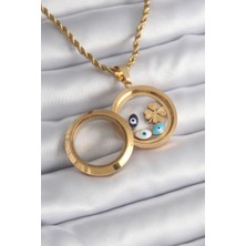 Takızon 316L Çelik Açılabilir Fanus Model Yonca Parçalı Kadın Kolye - TJ-BKO8233