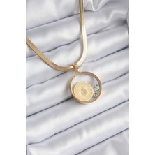 Takızon 316L Çelik Gold Renk Italyan Zincir Çeyrek Fanus Model Kadın Kolye - TJ-BKO8198