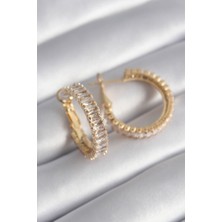 Takızon Pirinç Gold Renk Su Yolu Zirkon Taşlı Halka Model Kadın Küpe - TJ-BKP8420