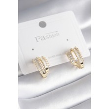 Takızon Pirinç Gold Renk Zirkon Taşlı Su Yolu Model Kadın Küpe - TJ-BKP8438