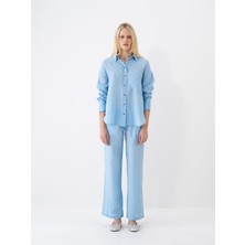 Xint Kadın Mavi %100 Keten Regular Fit Pantolon