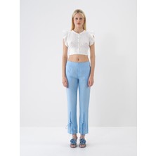 Xint Kadın Mavi %100 Keten Regular Fit Pantolon