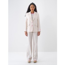 Xint Kadın Ekru Keten Karışımlı Regular Fit Ceket