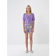 Xint Kadın Lila %100 Keten Regular Fit Bluz