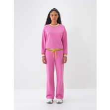 Xint Kadın Pembe Pamuk Dokulu Oversize Sweat Pantolon