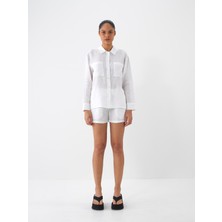 Xint Kadın Beyaz %100 Keten Regular Fit Şort