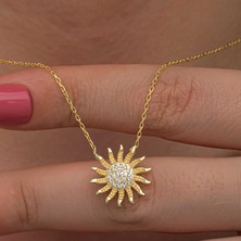 Kick Shop 925 Ayar Gümüş Gold Güneş Kadın Kolye