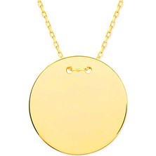 Kick Shop 925 Ayar Gümüş Gold Yuvarlak Plaka Kolye