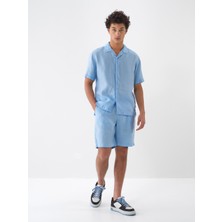 Xint Erkek Mavi %100 Keten Regular Fit Gömlek