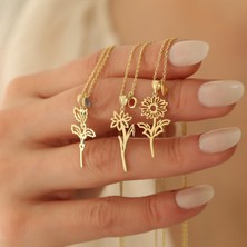 Nox Jewelry 14 Ayar Altın Kaplama Doğum Taşı ve Doğum Çiçeği Gümüş Kolye – Kişiye Özel Anlamlı Kadın Kolye - CNS00175