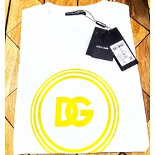 Dolce & Gabbana Flok Baskılı Yuvarlak Içinde Dg Logolu Ince Kumaş T-Shirt