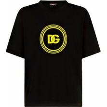 Dolce & Gabbana Flok Baskılı Yuvarlak Içinde Dg Logolu Ince Kumaş T-Shirt