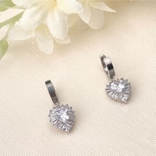 Kyver Kalp Küpe Pırlanta Model Damla Kalp Zirkon Taş Sallantılı Kararmaz Çelik Gümüş