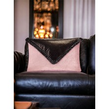 Leila Home Lila Siyah Deri Püsküllü Clutch Dizayn Dekoratif Yastık Kırlent Kılıfı