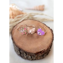 HD Marketim Yüzük Kız Çocuk 3 Adet  Sevimli At Kelebek Göz Ayarlanabilir Yüzük Takı