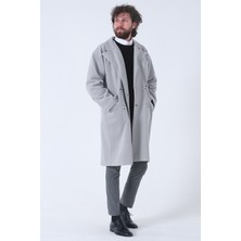 Feminist Gri Oversize Erkek Yaka Kaşe Kaban 01015002.06