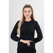 Feminist Siyah Dantel Detaylı Şifon Bluz 0806567.01